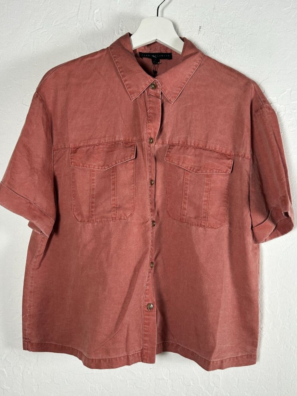 Jane + Delancey Women’s Shirt Medium Rust Lyocell Short Sleeve Button-Up New